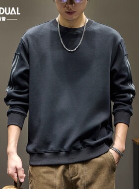 潮牌美式圆领卫衣男士秋季宽松休闲长袖上衣外套men's sweatshirt