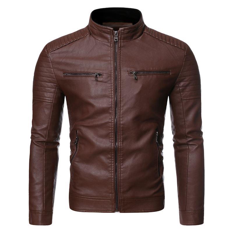 Autumn Causal Vintage Leather Jacket Coat Men PU Leather皮衣-图0