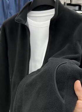 双面摇粒绒纯色开衫卫衣男冬季休闲立领夹克外套Men's sweatshirt