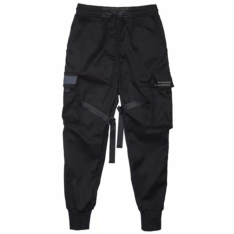 Men Block Black Pocket Cargo Pants Joggers Sweatpant Hip Hop - 图3