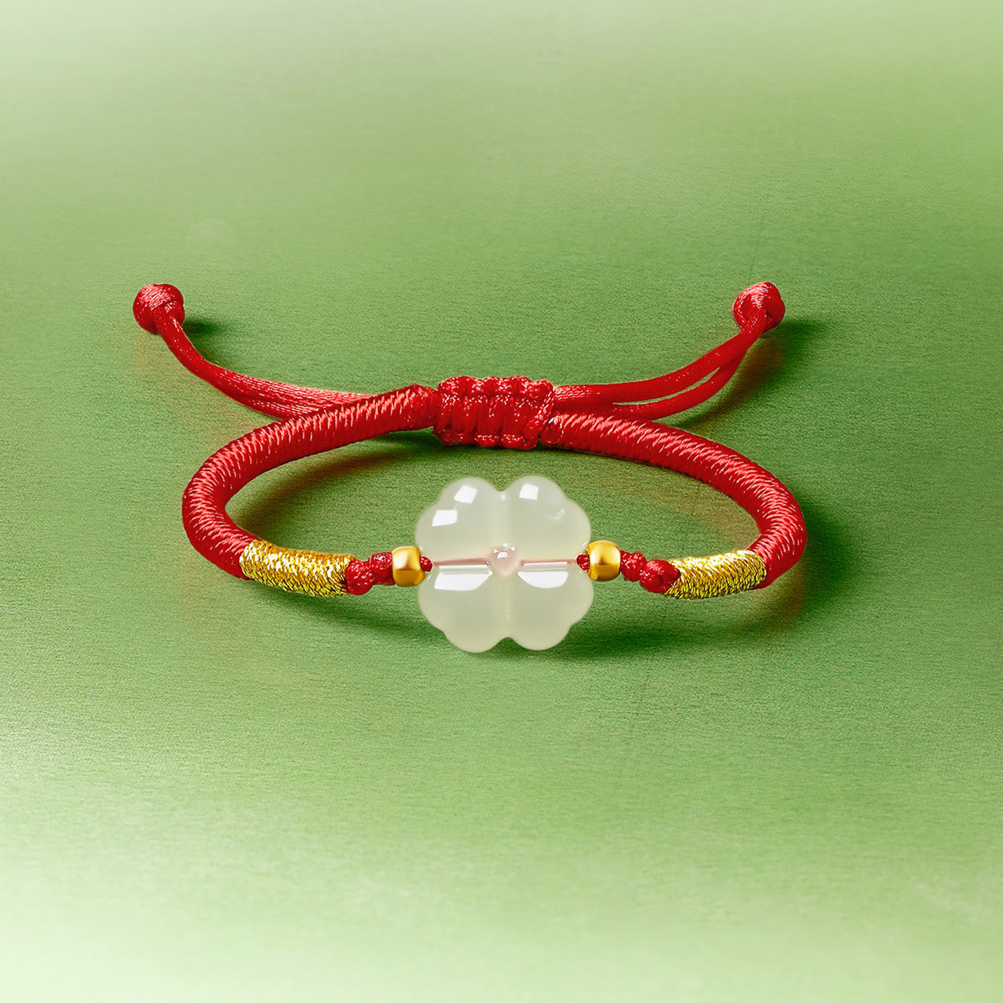周六福金镶玉和田青玉平安四叶花编织手绳宝宝款红绳首饰新年礼物,淘宝优惠券,粉丝福利购,淘宝优惠卷