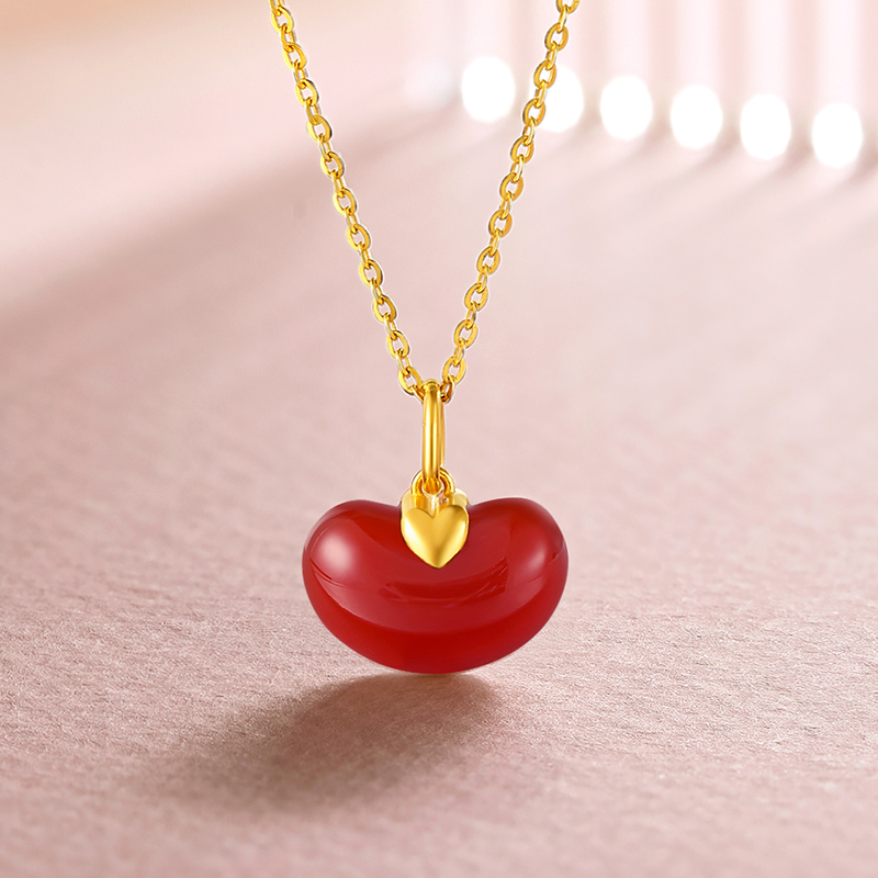 周六福珠宝爱心相思豆足金挂件挂坠 周六福颈饰