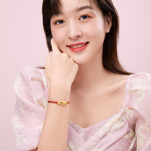 周六福字母转运珠黄金定价足金情侣款diy手链手串手绳圣诞礼物 - 图3