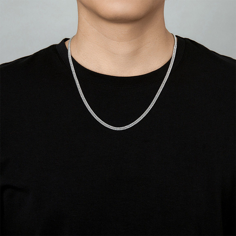 周六福白金男款粗链条感素链老板链 周六福颈饰