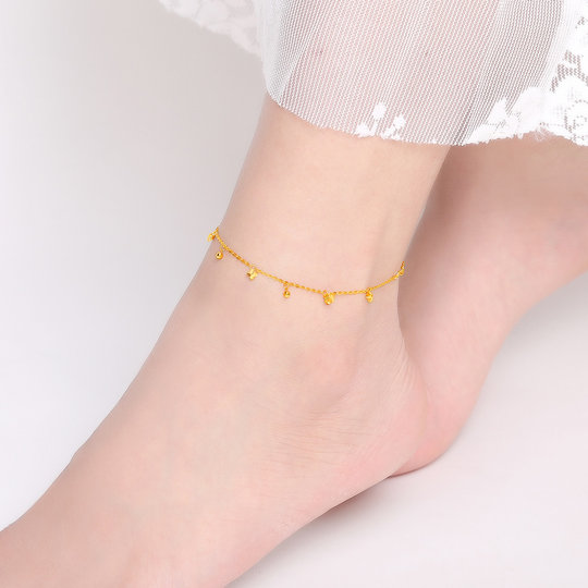 周六福黄18K金脚链女流苏花朵au750多时尚脚饰调节彩金新年礼物