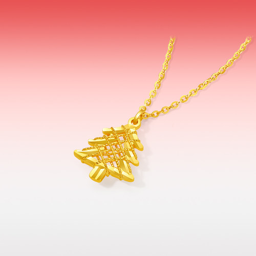 周六福黄金足金计价爆闪圣诞树链坠女款项链新年节新品新年礼物 - 图2