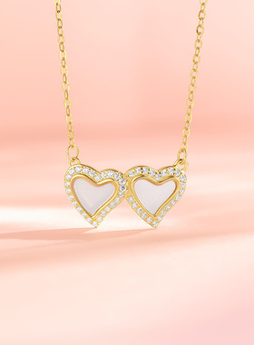 周六福项链女双心链坠S925银高级感小众送女友节日礼物