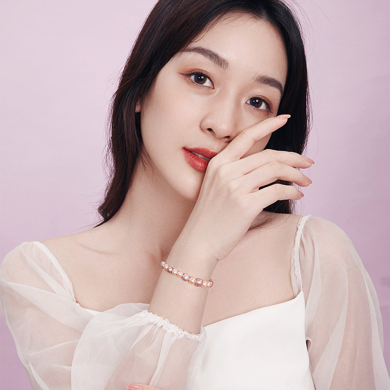 周六福黄18k淡水珍珠优雅节日手串 周六福手饰