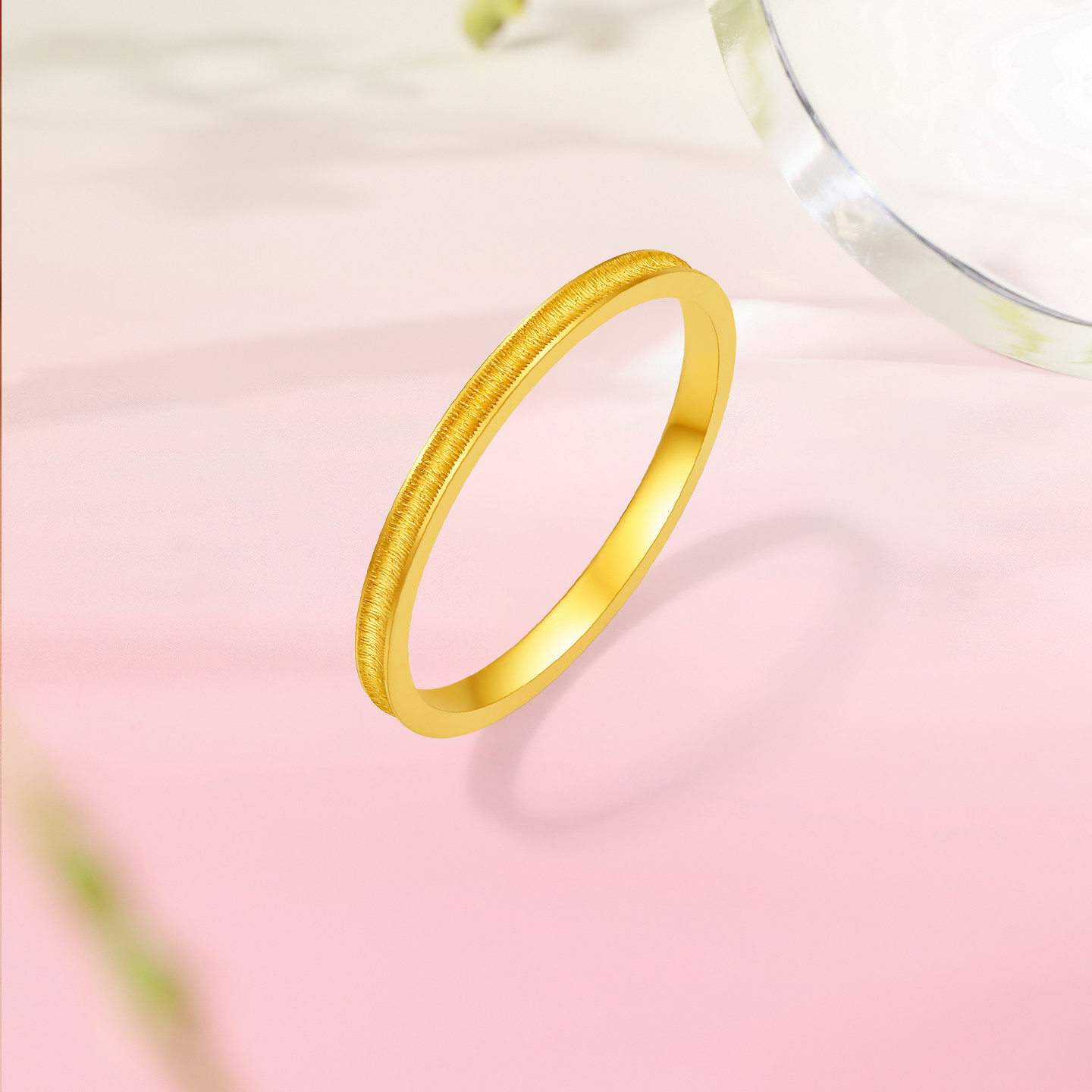 Saturday Fortune Gold Priced 5G Pure Gold Ring Plain Circle Ripple Tree Pattern Stacked Women's Ring Holiday Gift