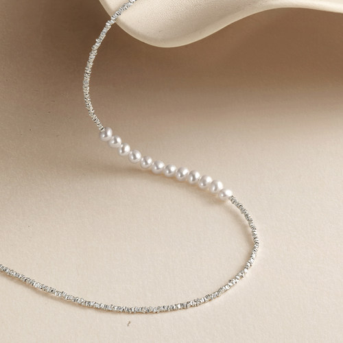 周六福碎银子项链女淡水珍珠S925银优雅跨年礼物送女友 - 图2