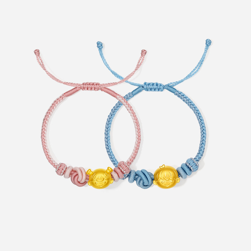 周六福黄金手绳宝宝款5d硬金定价粉蓝绳儿童满月生日周岁新年礼物,淘宝优惠券,粉丝福利购,淘宝优惠卷