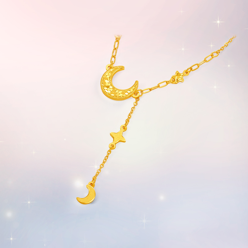 周六福黄金计价足金繁星闪烁梦幻星月项链浪漫星月夜系列节日礼物 - 图2