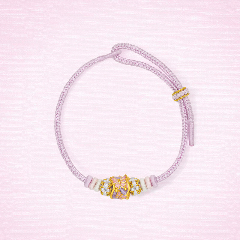 周六福黄金手绳女款5d硬金定价花语转运珠粉珐琅甜美蝴蝶新年礼物,淘宝优惠券,粉丝福利购,淘宝优惠卷