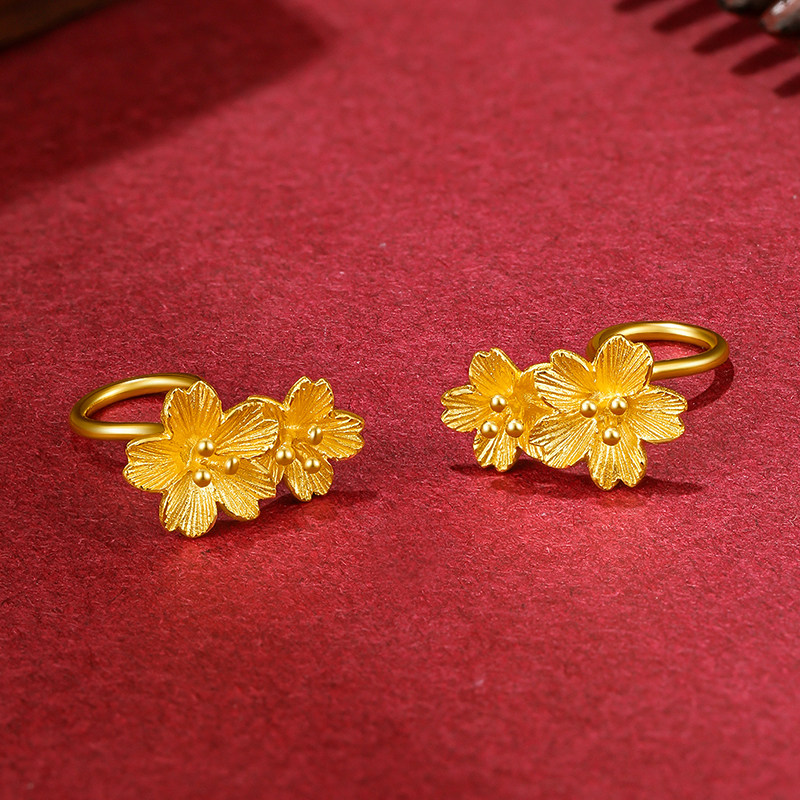 周六福黄金耳饰女计价足金婚嫁格桑花结婚求婚三金耳钉婚嫁三金,淘宝优惠券,粉丝福利购,淘宝优惠卷