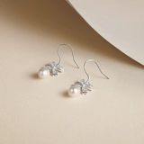 Элегантные серьги из жемчуга с бантиком, серебро 925 пробы, подарок на день рождения