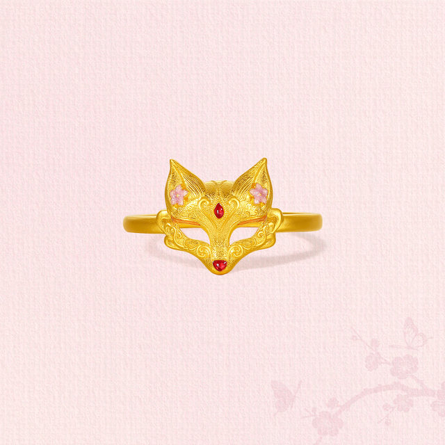 Saturday blessing gold ancient method denominated pure gold auspicious auspicious fox cute face ring women's ring fortune fox series holiday gift