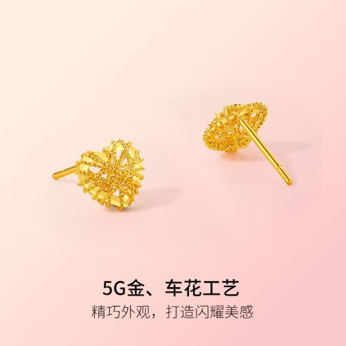周六福5G黄金爱心耳钉女2代无极金计价足金珠宝耳饰节日礼物 - 图0