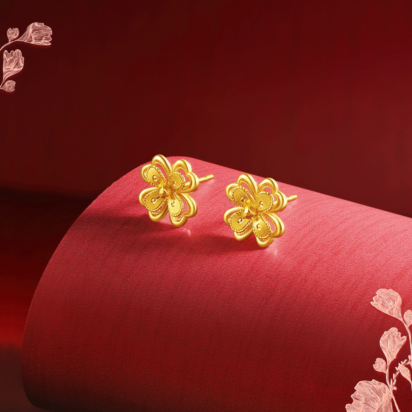 周六福黄金5G计价足金幸卉四叶心语耳饰公主嫁期指南系列新年礼物,淘宝优惠券,粉丝福利购,淘宝优惠卷