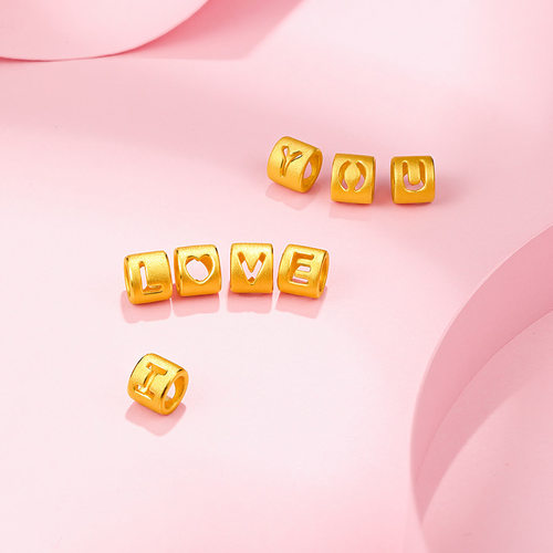 周六福字母转运珠黄金定价足金情侣款diy手链手串手绳圣诞礼物 - 图2