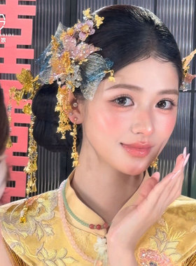 新娘中式金色蝴蝶结发簪减龄