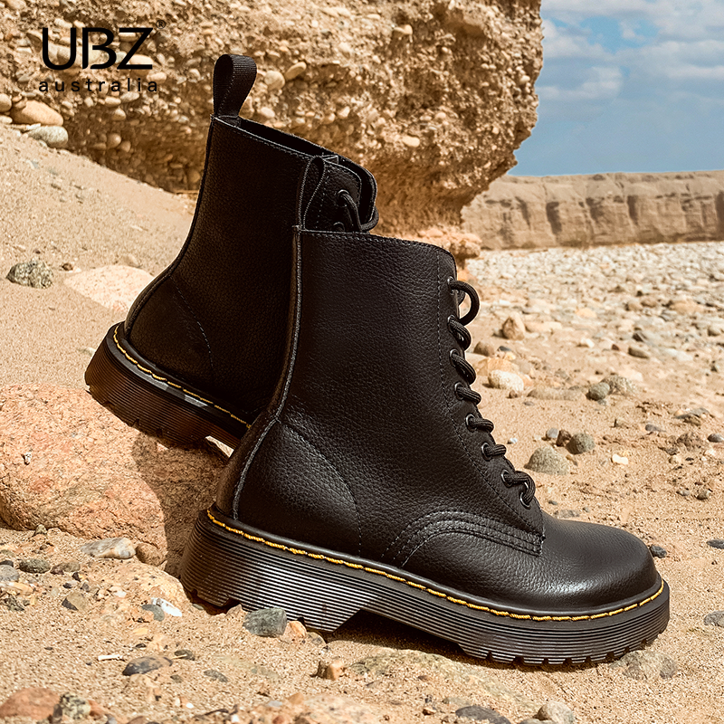 ubz荔枝纹软皮防水马丁靴真皮靴子 ubz马丁靴