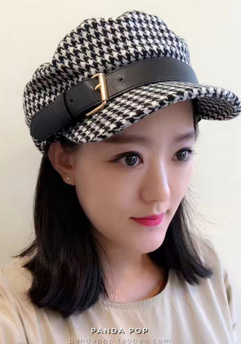 平顶帽子韩国代购千鸟格时装帽潮学生复古百搭男女秋冬新时尚CHIC - 图3