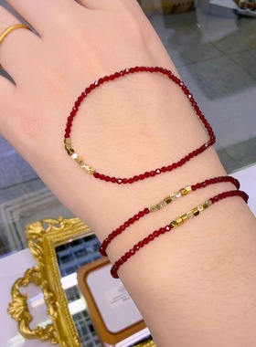 极细2mm八方红晶钛钢招财手链