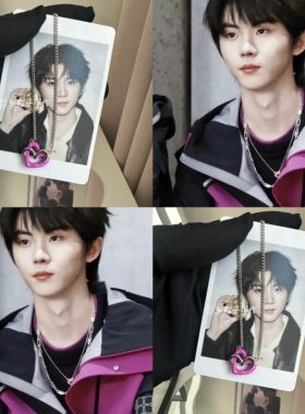 马嘉祺同款粉色双层心形毛衣链