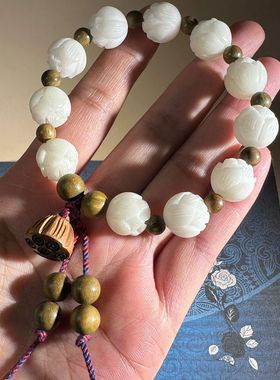 有钱花财神莲花菩提根手串水草玛瑙白玉菩提女款平安闺蜜多宝手链