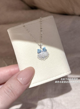 贝壳蓝色蝴蝶结项链女温柔轻奢