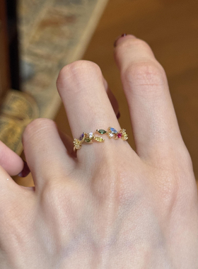 黄色锆石小方糖戒指小众设计感