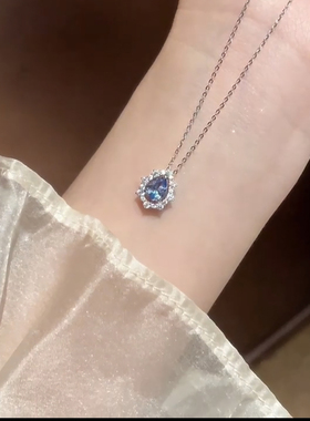 超闪海蓝之心项链女ins轻奢风