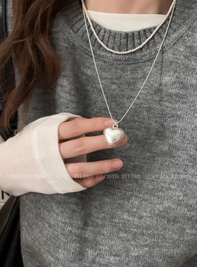 店主自留~银色拉丝桃心毛衣链