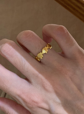 中古vintage吉象点钻拉丝金戒指