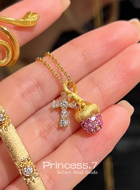 小清新爆款拉丝松果十字架项链