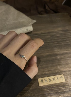 「翡月」s925纯银天然蓝水翡翠戒指小众设计极细开口指环闺蜜礼物