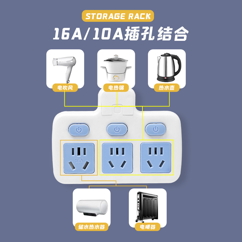 插排空调热水器插座多孔插板16安大功率10A转16A接线板4000W插板-图1