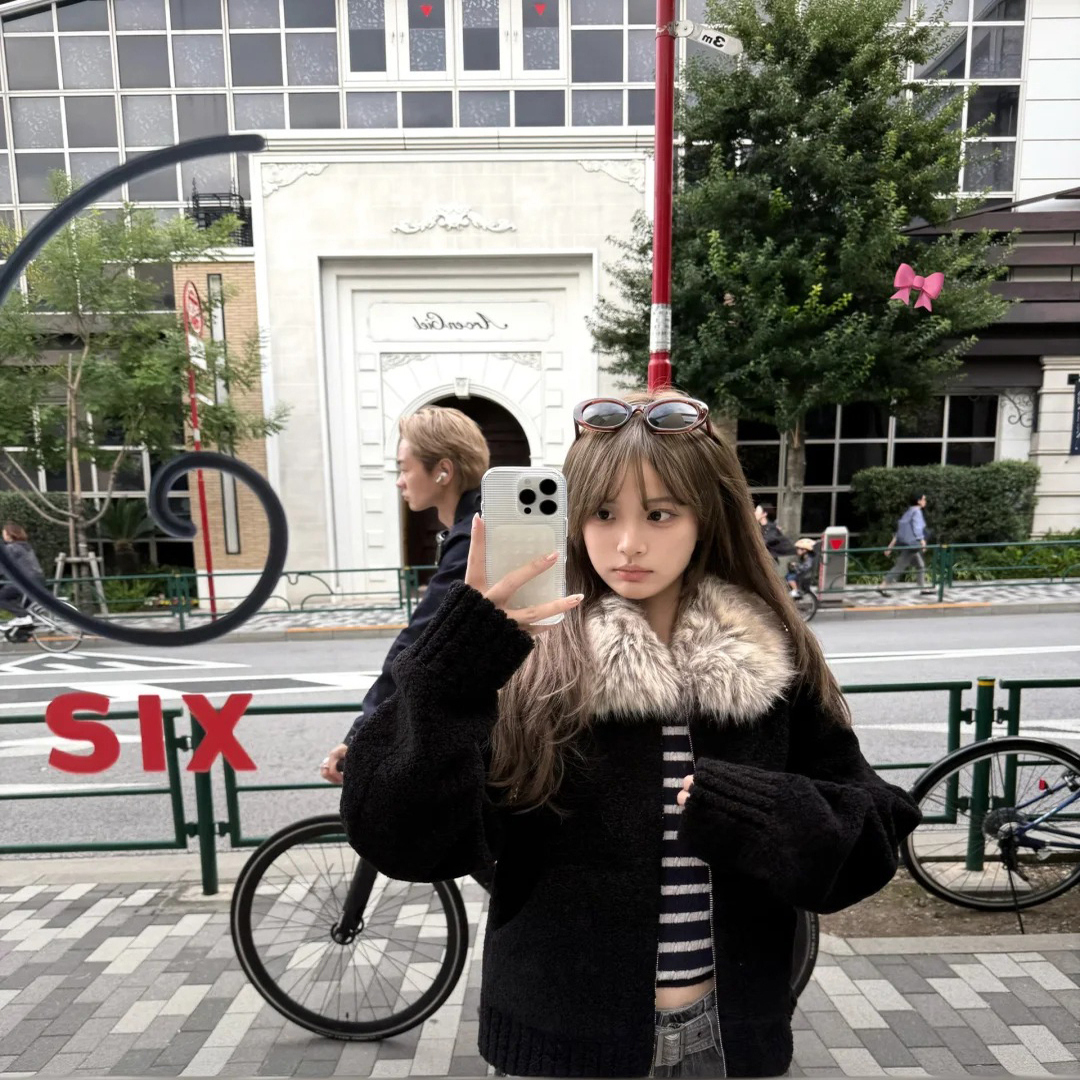 ceeyou定染毛领小颗粒羊羔毛外套女秋冬皮毛一体加厚黑色环保皮草 - 图0