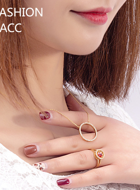 16k镶钻光环项链女圆圈小清新