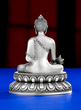 S999纯银药师琉璃光如来家居供奉摆件纯银佛像做旧复古8cm