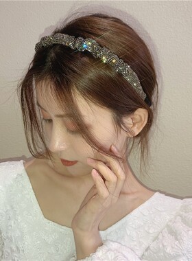 高级感水钻发箍女气质褶皱发卡
