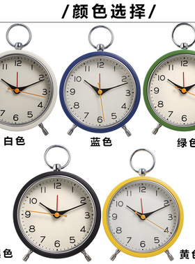 欧式复古金属贪睡儿童闹钟简约吊环石英台钟夜光学生卧室静音时钟