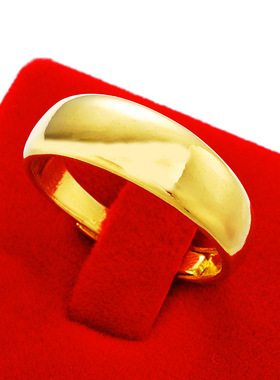 越南沙金光面戒指情侣男女对戒沙金开口可调加厚金印素圈光面戒指