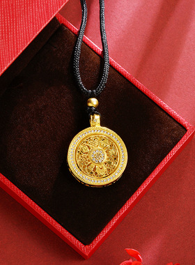 玲珑镂空花朵圆牌项链传承越南沙金黑绳气质久不掉色男女款