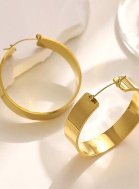 欧美时尚夸张个性高级感圆圈大耳环钛钢镀18K金耳饰气质百搭耳圈