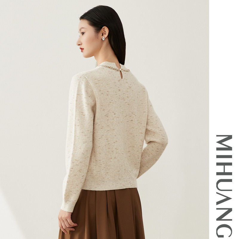 米皇2025秋冬新款圆领套头羊绒衫女韩版休闲厚款纯羊绒针织毛衣,淘宝优惠券,粉丝福利购,淘宝优惠卷