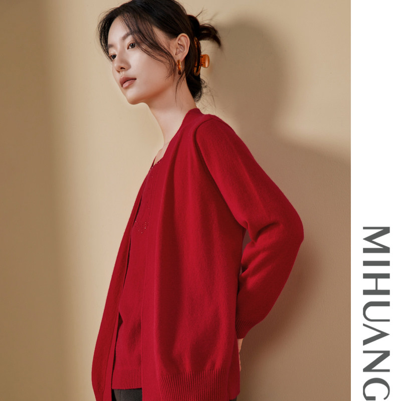 米皇秋冬新款圆领厚款羊绒衫女上衣休闲纯色假两件山羊绒毛衣,淘宝优惠券,粉丝福利购,淘宝优惠卷