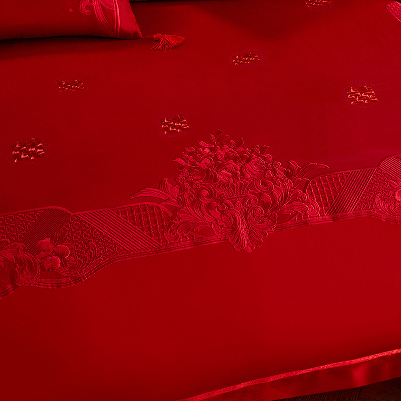 140s支全棉婚庆四件套大红色喜被子结婚六十件套刺绣婚房床上用品,淘宝优惠券,粉丝福利购,淘宝优惠卷