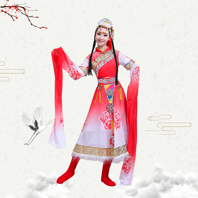 薇茨旗舰店新款藏族水袖舞蹈演出服装女长裙成人少数民族风西藏舞台表演服饰1