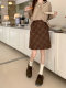 Diagonal plaid woolen midi skirt short skirt